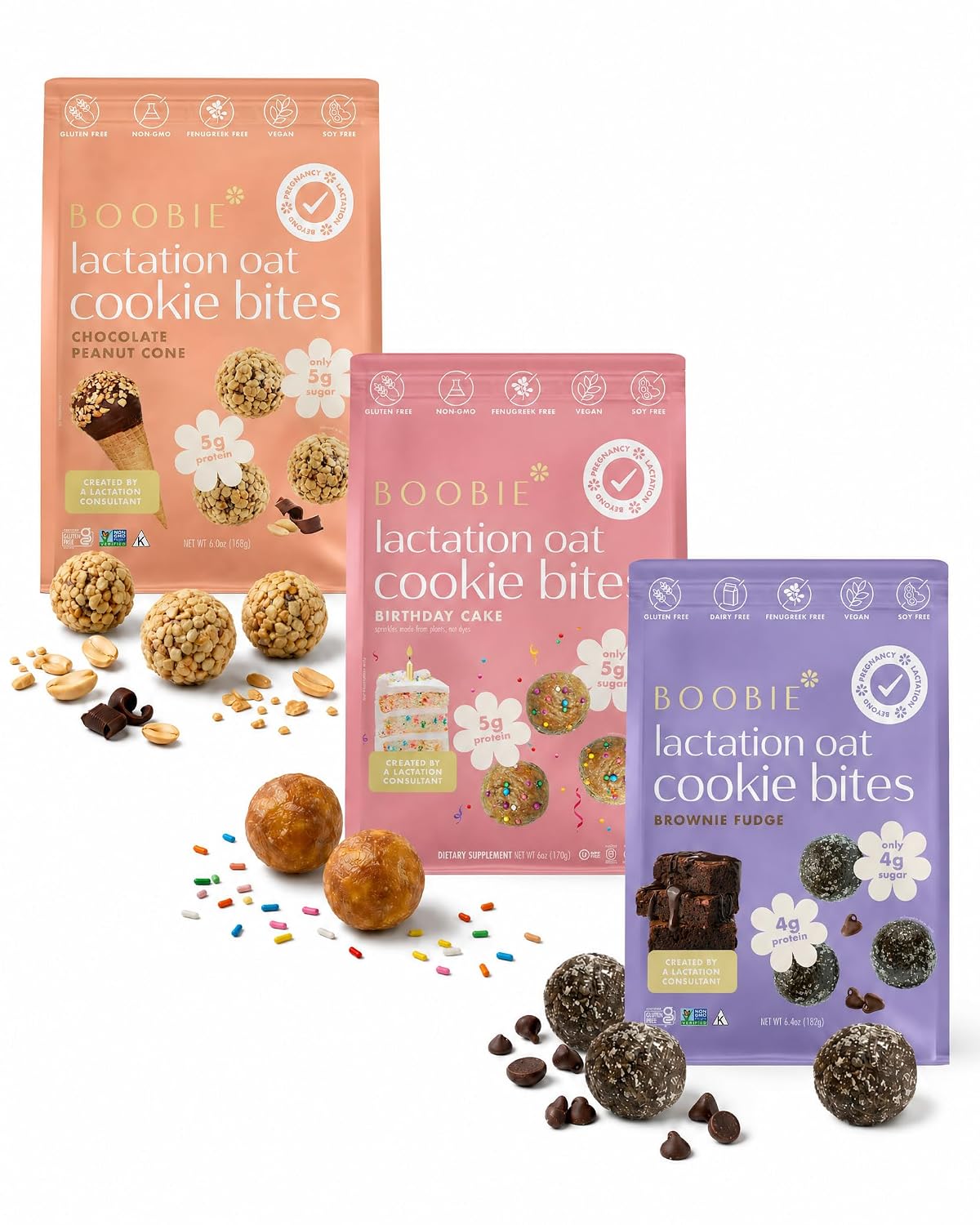 Boobie Lactation Cookies Birthday Cake + Chocolate Peanut + Brownie 3 pack
