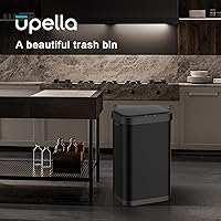 Vista 2 de Bote de basura de acero inoxidable de 13 galones con sensor sin contacto, diseño rectangular ancho, acabado cepillado, tapa automática para el Negro