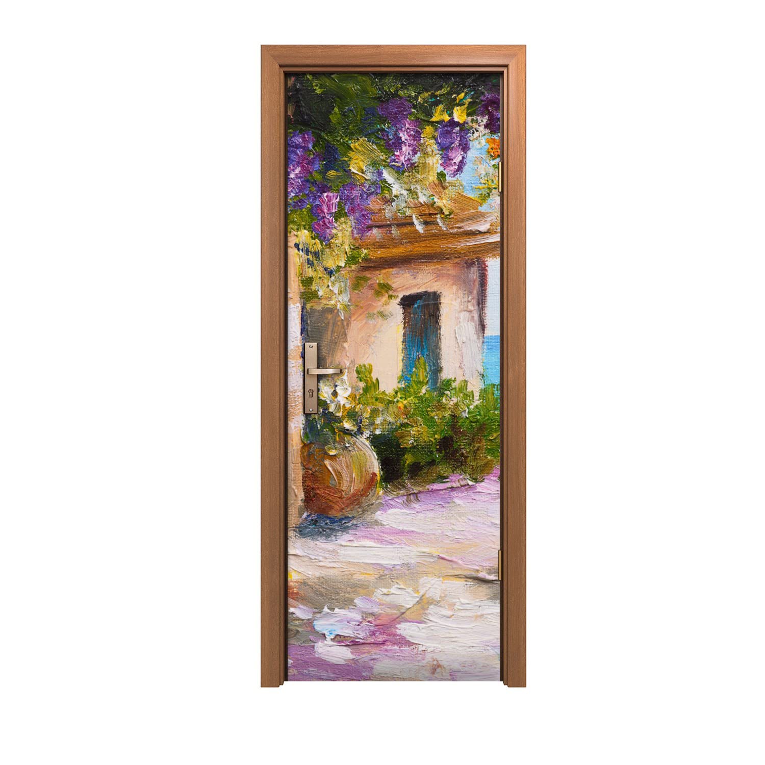 Autocollant de porte fleurs et paysage de mer pour une ambiance estivale à la maison