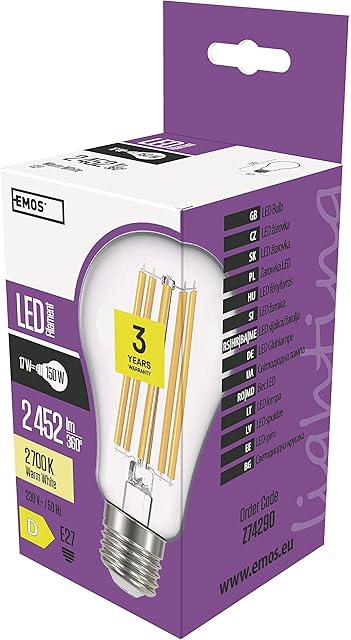 EMOS Edison żarówka LED filament A67,17 W, zamiennik żarówki 150 W, żarówka vintage z trzonkiem E27 i jasnością 2452 lm, ciepła biel 2700 K, żywotność 25000 godzin, CRI> 80,320°