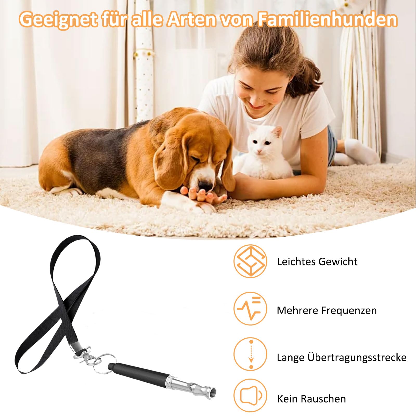 Sifflet pour chien à haute fréquence silencieux - Accessoire anti-aboiement ultrasonique avec cordon - Sifflet réglable pour toutes les races - Noir