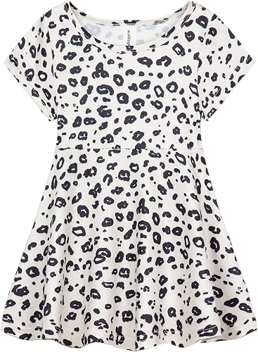 Mud Kingdom Skater Dress for Toddler Girls Round Neck Short Sleeve Beige Leopard