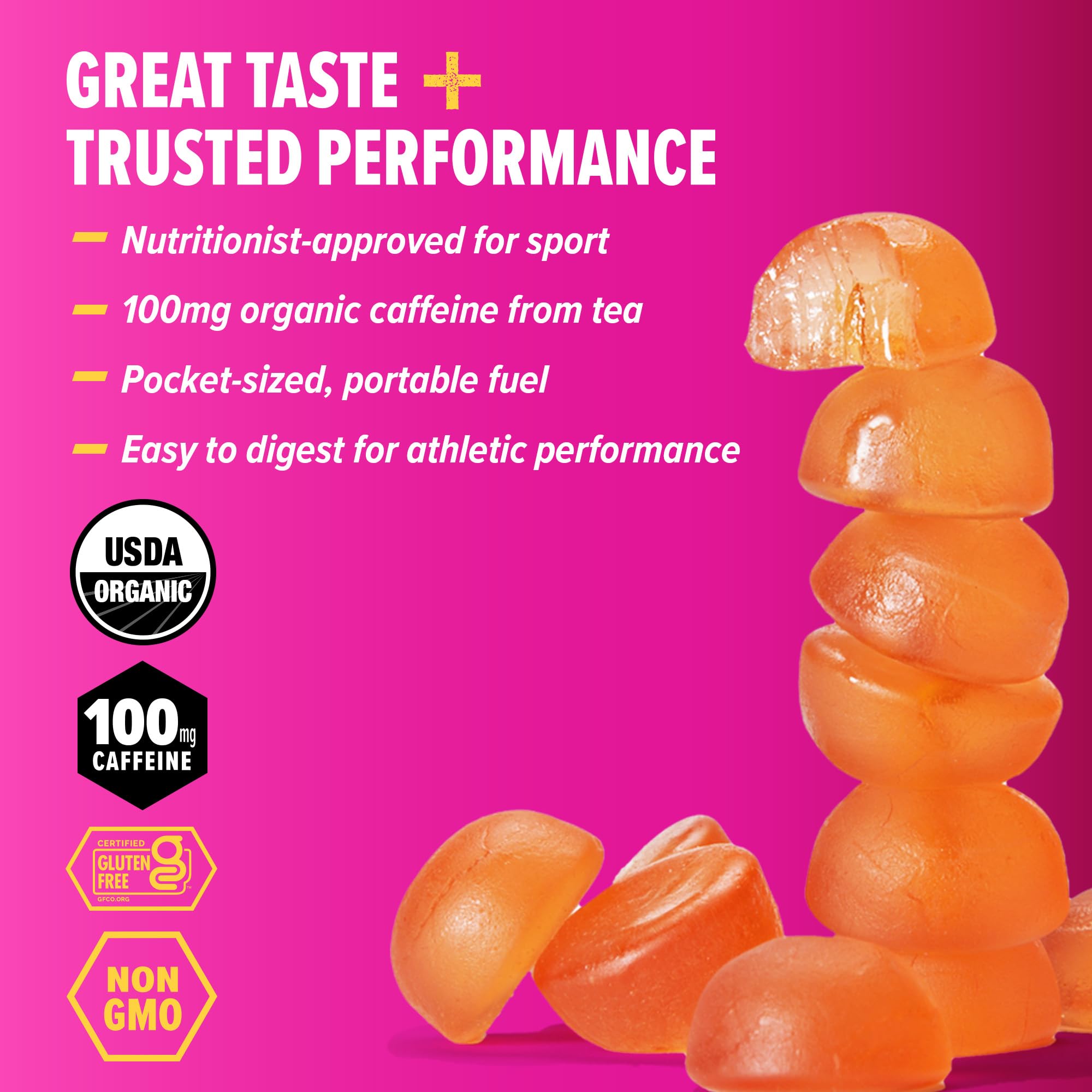 Honey Stinger Organic Tropical Twist Caffeinated Energy Chews, Gluten Free, with Caffeine, for Exercise, Running & Performance, 10.56 Ounces (Pack of 12) — Amazon image 3