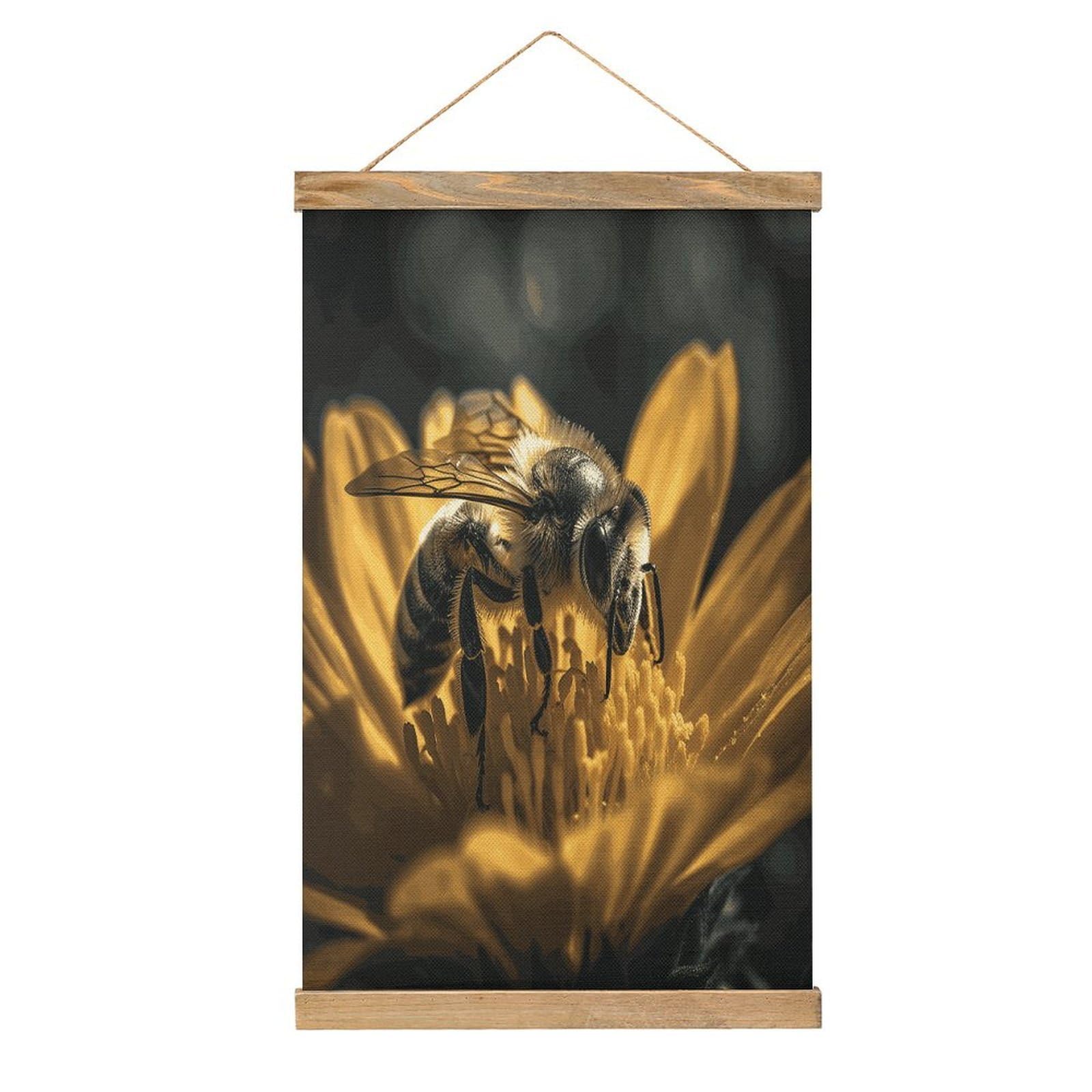 FekiLoot Serious Bee Wall Art Poster Hanger Frame Linen Wall Art Decor Vintage Hanging Poster Hanging Wall Decor Rustic Retro Wall Art Print for Living Room Decor 20.4 X 13.1Inches