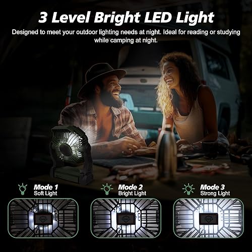 Miniatura 4 de CONBOLA Ventilador portátil de campamento para tiendas de campaña, ventilador de batería de 10400 mAh, 36 horas de tiempo de trabajo, ventilador