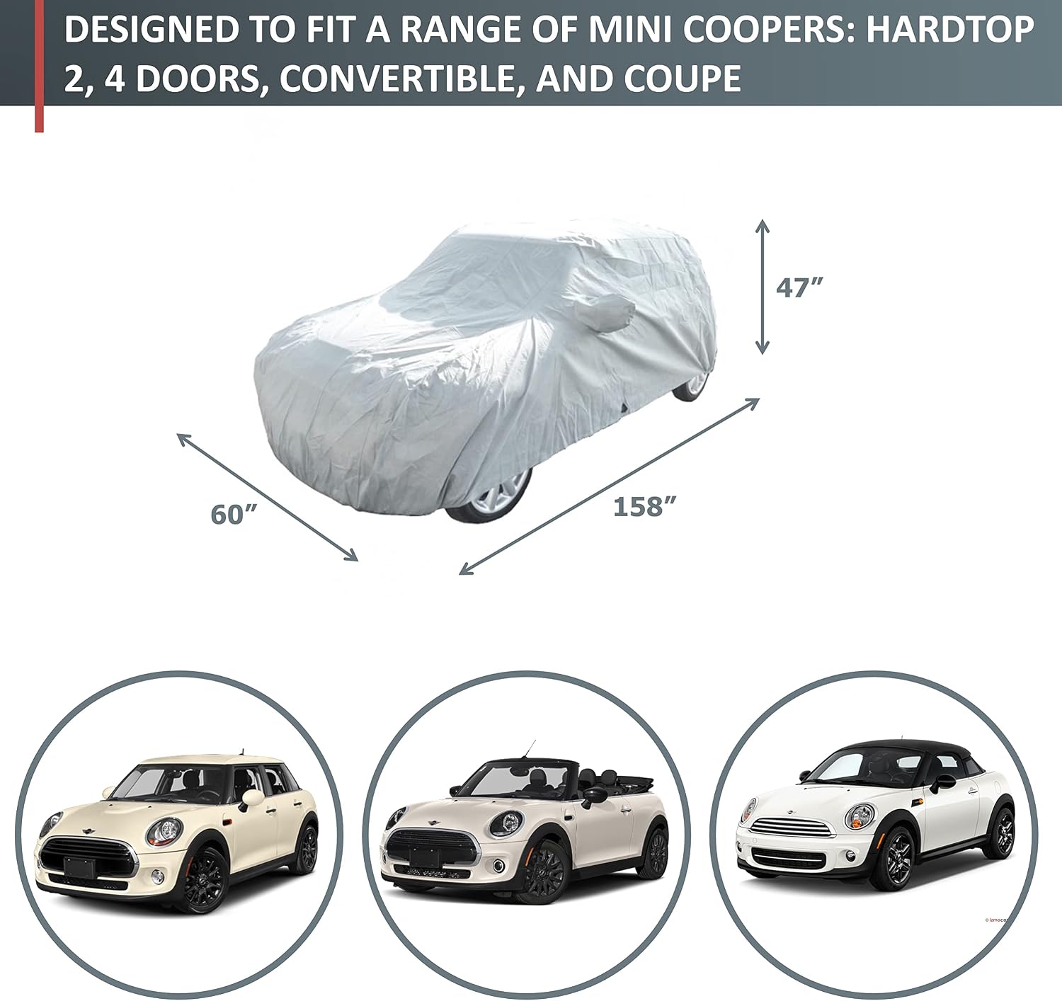 Formosa Covers | Small Car Cover Compatible with Mini Cooper Prevents UV and Weather Damage While Storing up to 158" Long Fits Hardtop 2 Door and 4 Door, Convertible Coupe (New 200D Poly Grey)