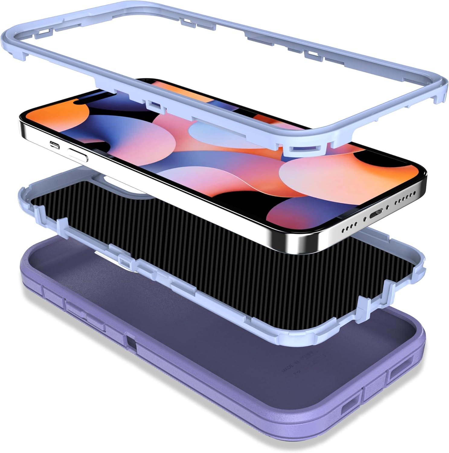 MXX Heavy Duty Made for iPhone 15 Plus Case with Tempered Glass Screen, Camera Lens Protector 3-Layer Full Body Protection - Shockproof Dustproof Cover for 15 Plus Phone Case 6.7" (Light Purple)