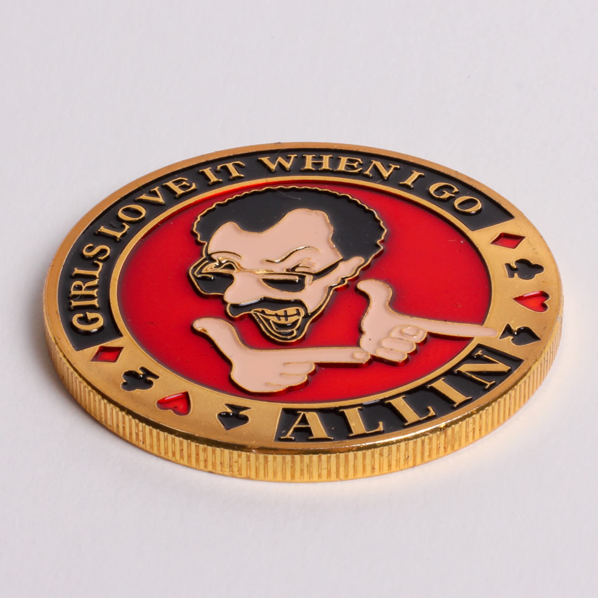Gold Metal Poker Card Guard Protector | Girls Love It When I Go All In | Includes Plastic Case | 40mm Diameter