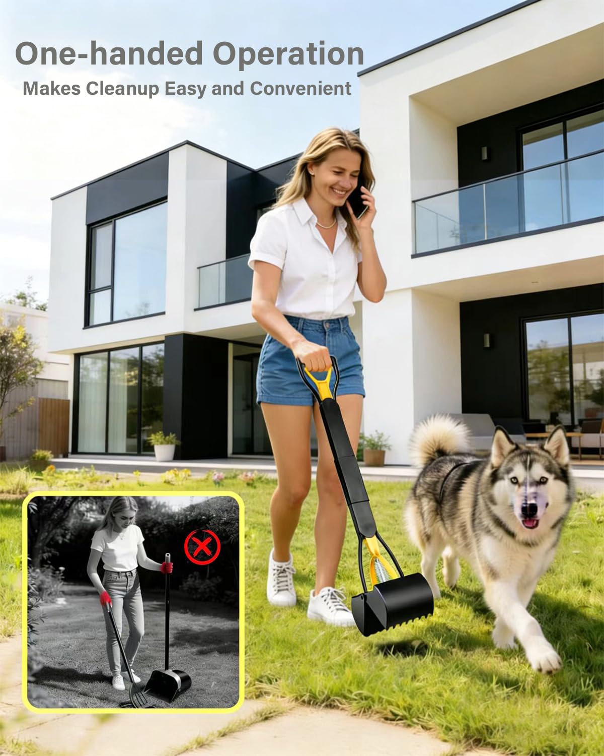 Lot de 2 trottinettes à déjections canines de 81,3 cm de long avec poignée sans contact pour grands chiens et petits chiens, outil portable pour ramasser les déjections canines de grande