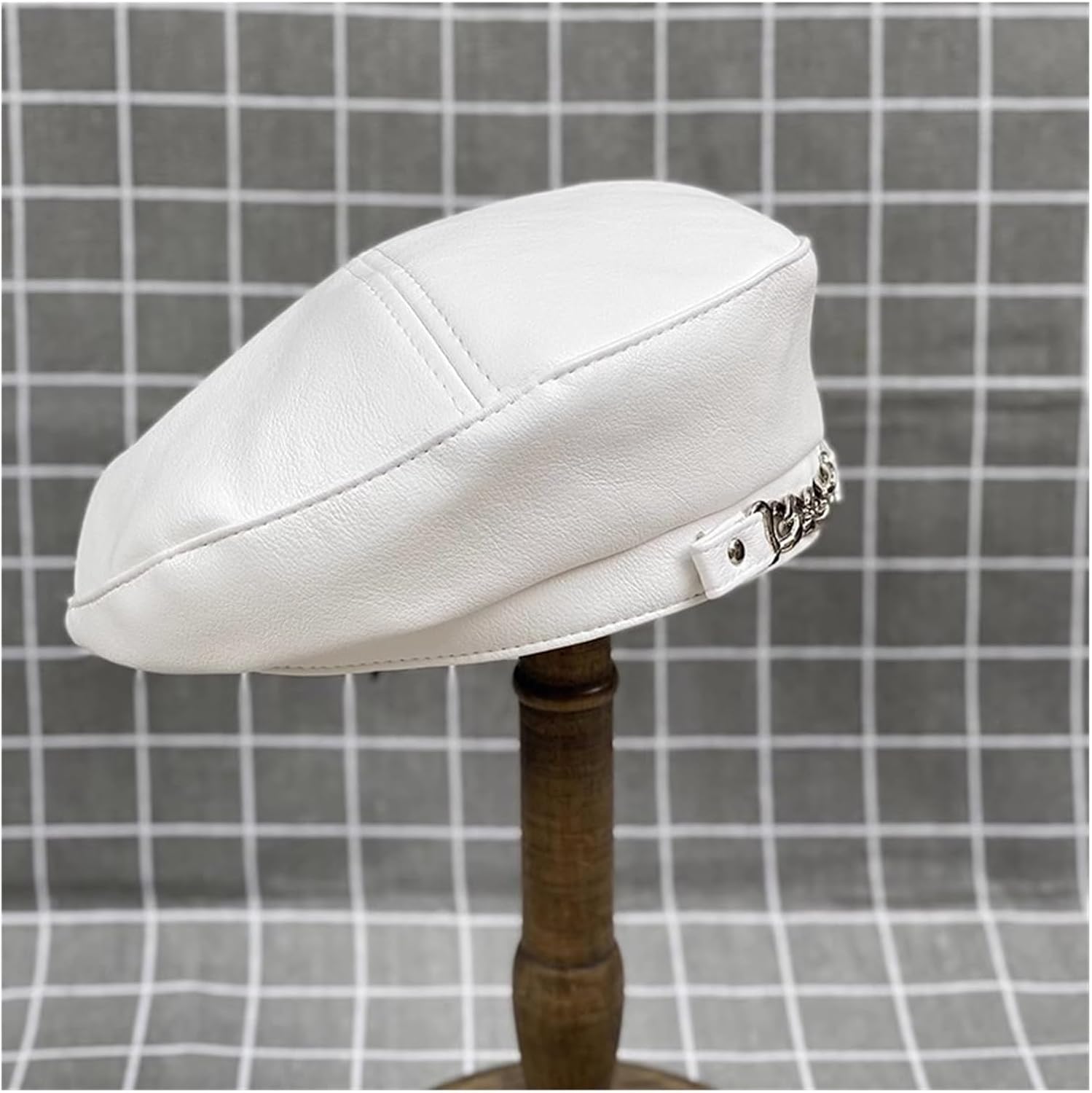 JSEIAJB Leather Beret British Vintage Chain Japanese Painter Hat Women's Four Seasons