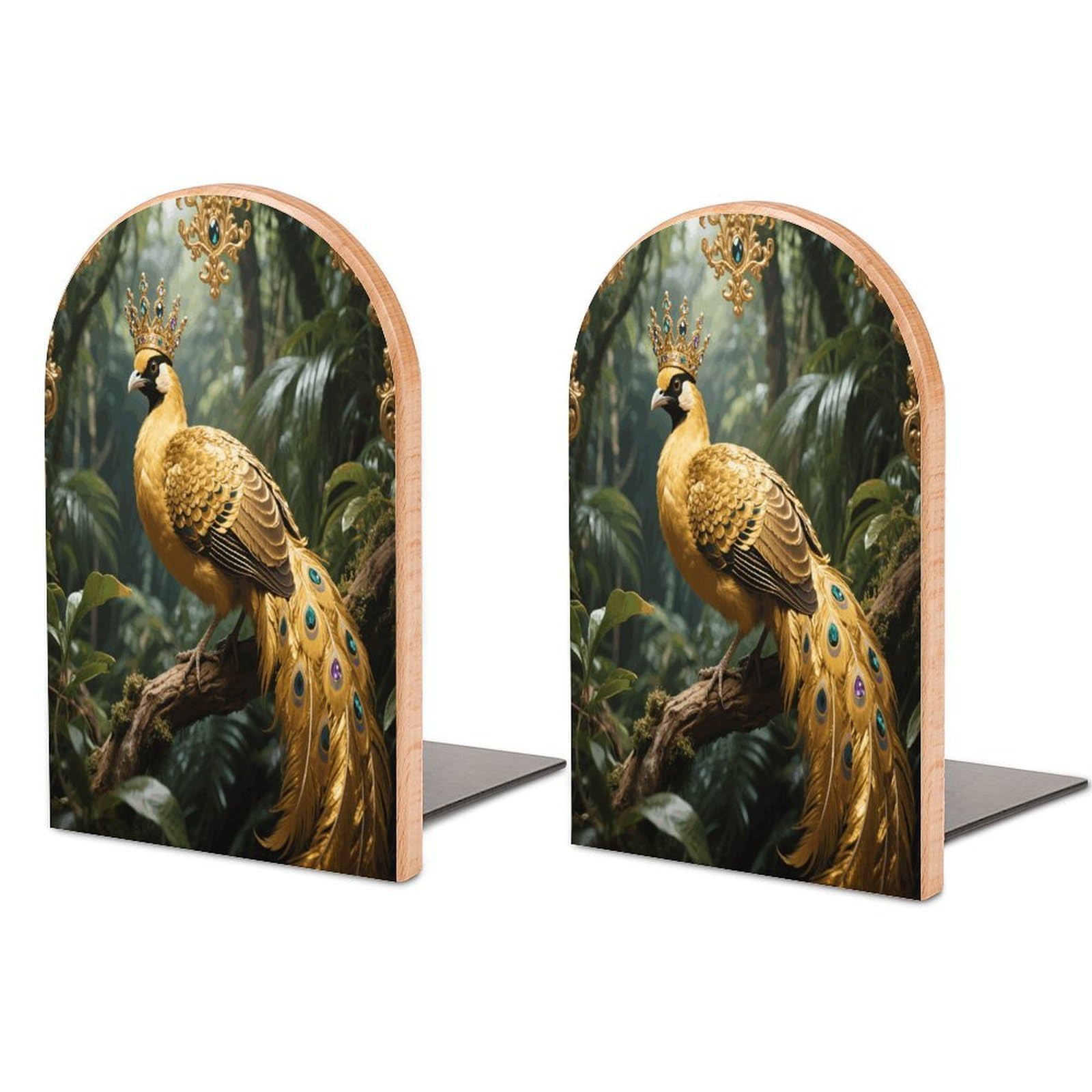 Sujetalibros de madera Golden Bird moderno con base de metal para estantes 1 par