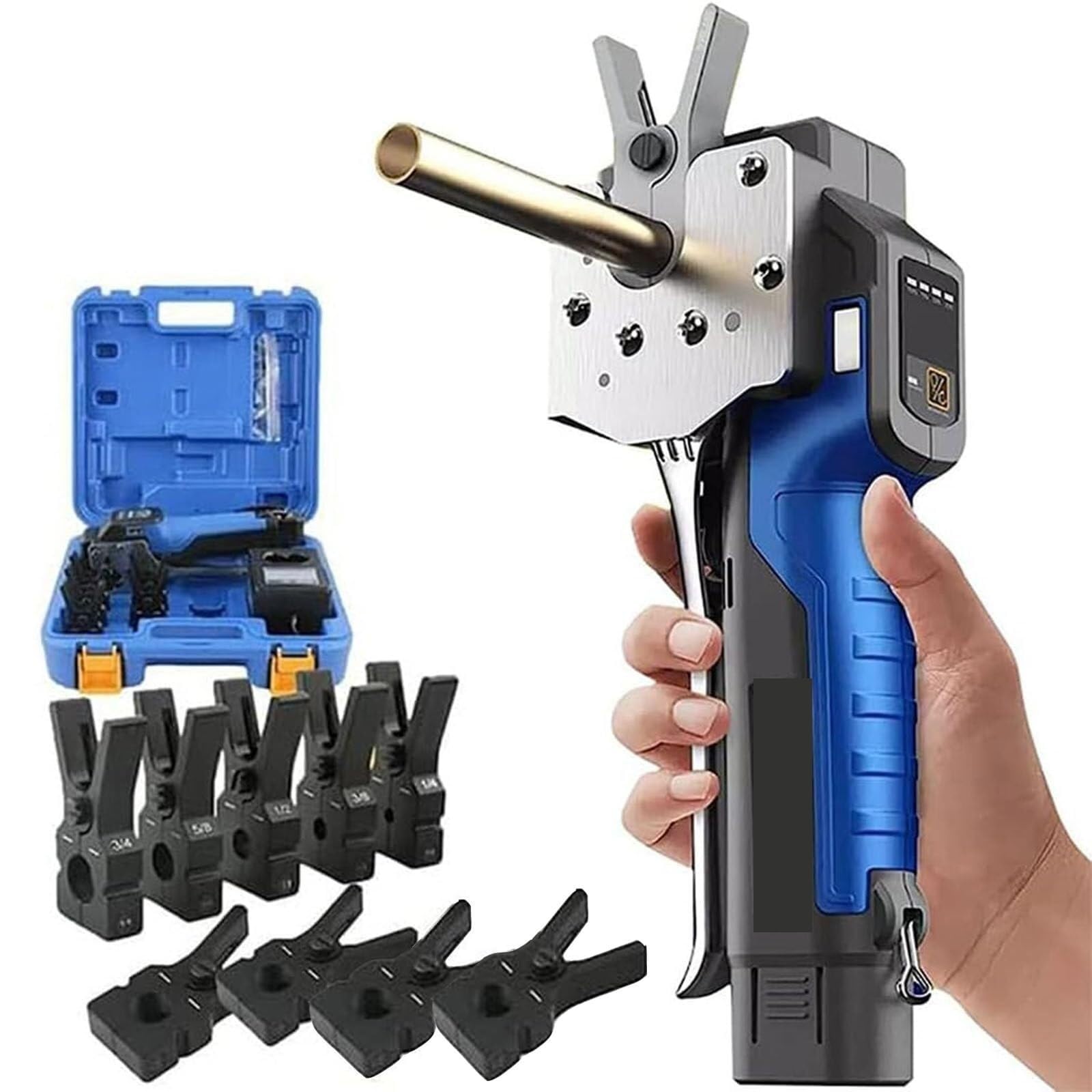 Kit de Abocardador Electrico para Tubos de Cobre y Aluminio 0.25 a 0.75 Pulgadas, Herramienta de Roscado Automatica para HVAC y Refrigeracion con Bateria de Litio y Estuche(9 pinzas)