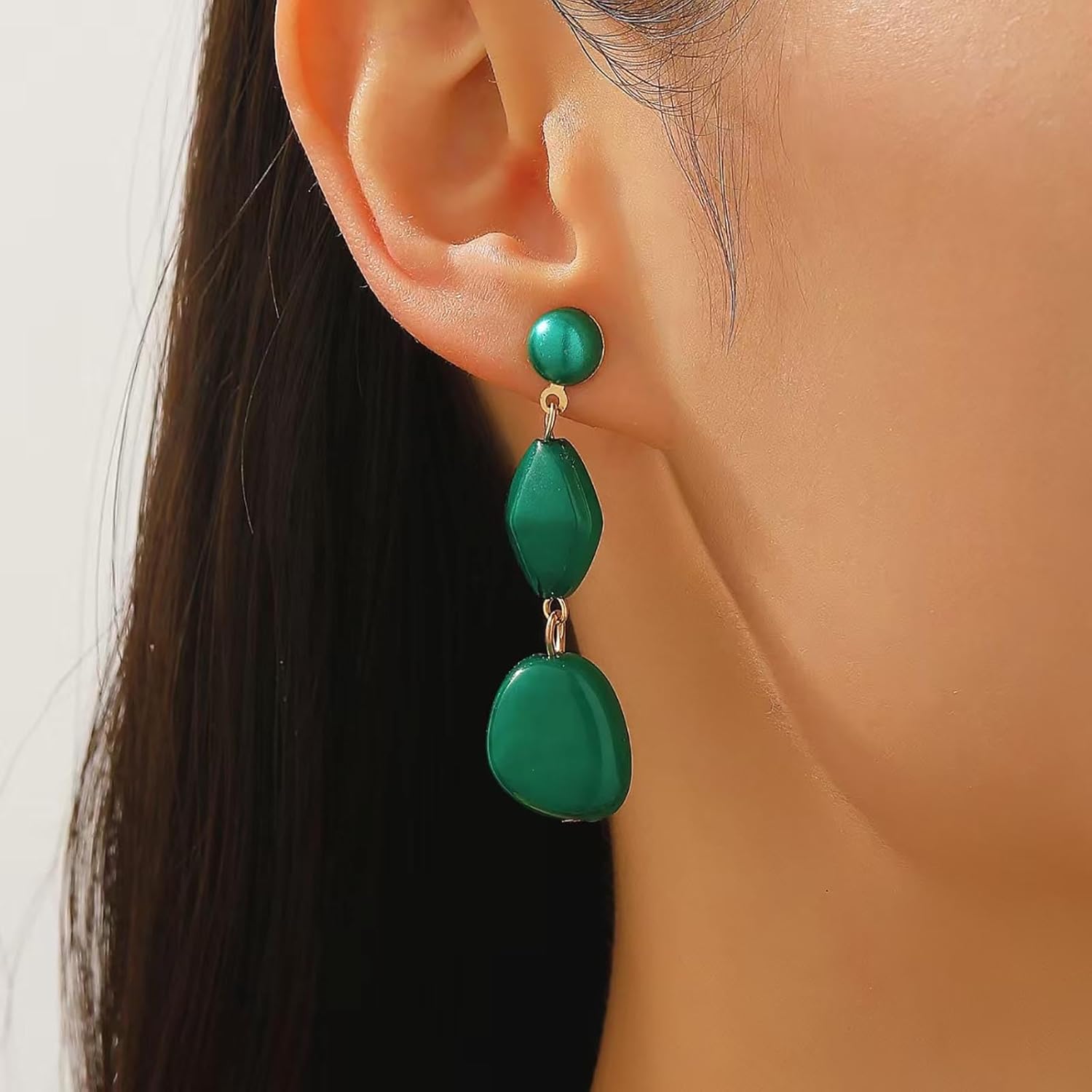 Vintage Geometric Acrylic Drop Earrings Green Irregular Resin Earrings Statement Long Acrylic Earring Round Green Ball Stud Earring Jewelry for Women - Image 2