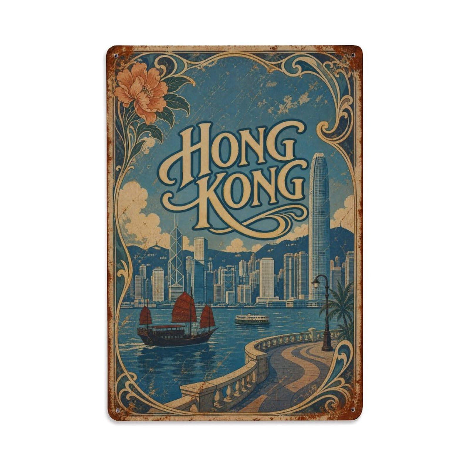 Gead 8X12inch Style Vintage Travel Hong Kong Harbour Metal Tin Sign