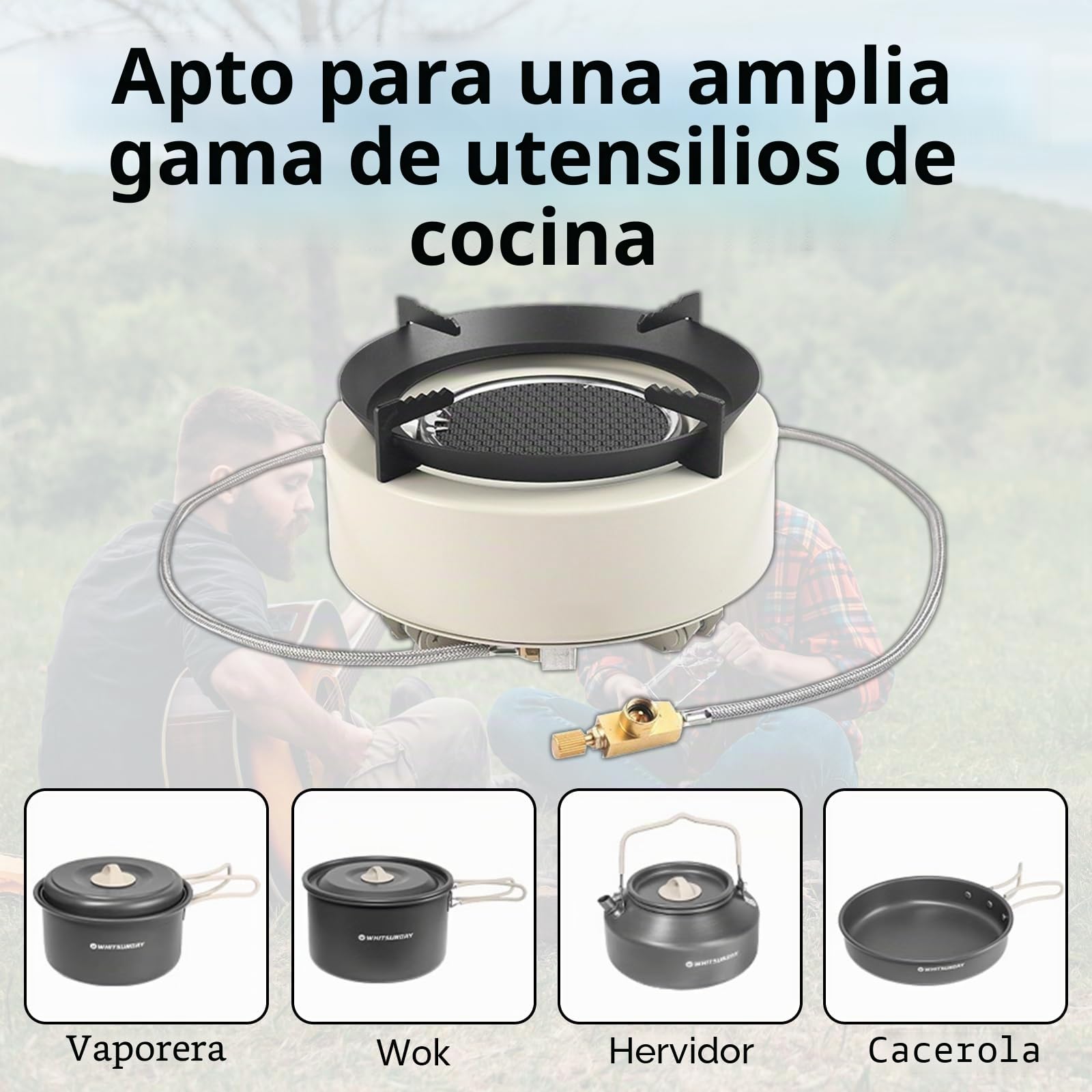Estufa de Gas Camping 4000W Con 2 Adaptadores - Cocina Infrarroja Prueba Viento, Encendido Piezoeléctrico, Bolsa Transporte Portátil para Aire Libre, Acampar y Senderismo