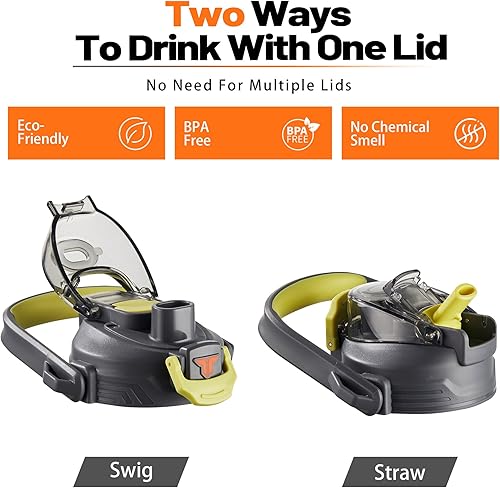 Miniatura 4 de TKK Botella deportiva de medio galón con popote y tapa 2 en 1, apta para lavavajillas, sin BPA, a prueba de fugas, botella de plástico Tritan de