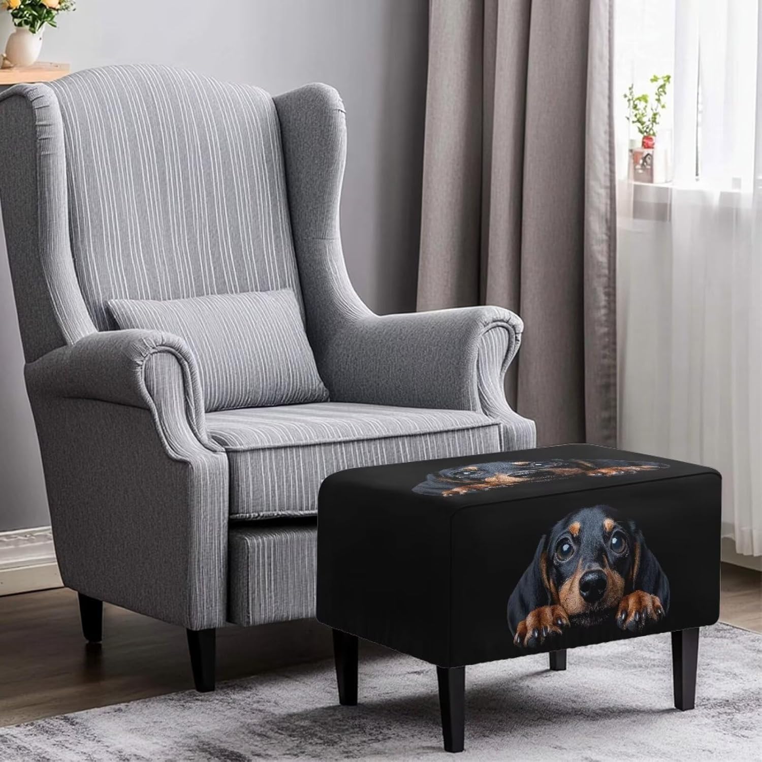 Xoenoiee Dachshund Dog Pattern Ottoman Cover Rectangle Footrest Ottoman Slipcovers Footstool Cover Form Fit Stretch Ottomans Protective Cover for Living Room, Large