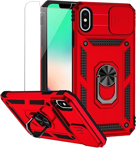 Funda para iPhone Xs Max con cubierta para lente de cámara, protector de pantalla HD, doble capa de protección contra caídas de grado militar,