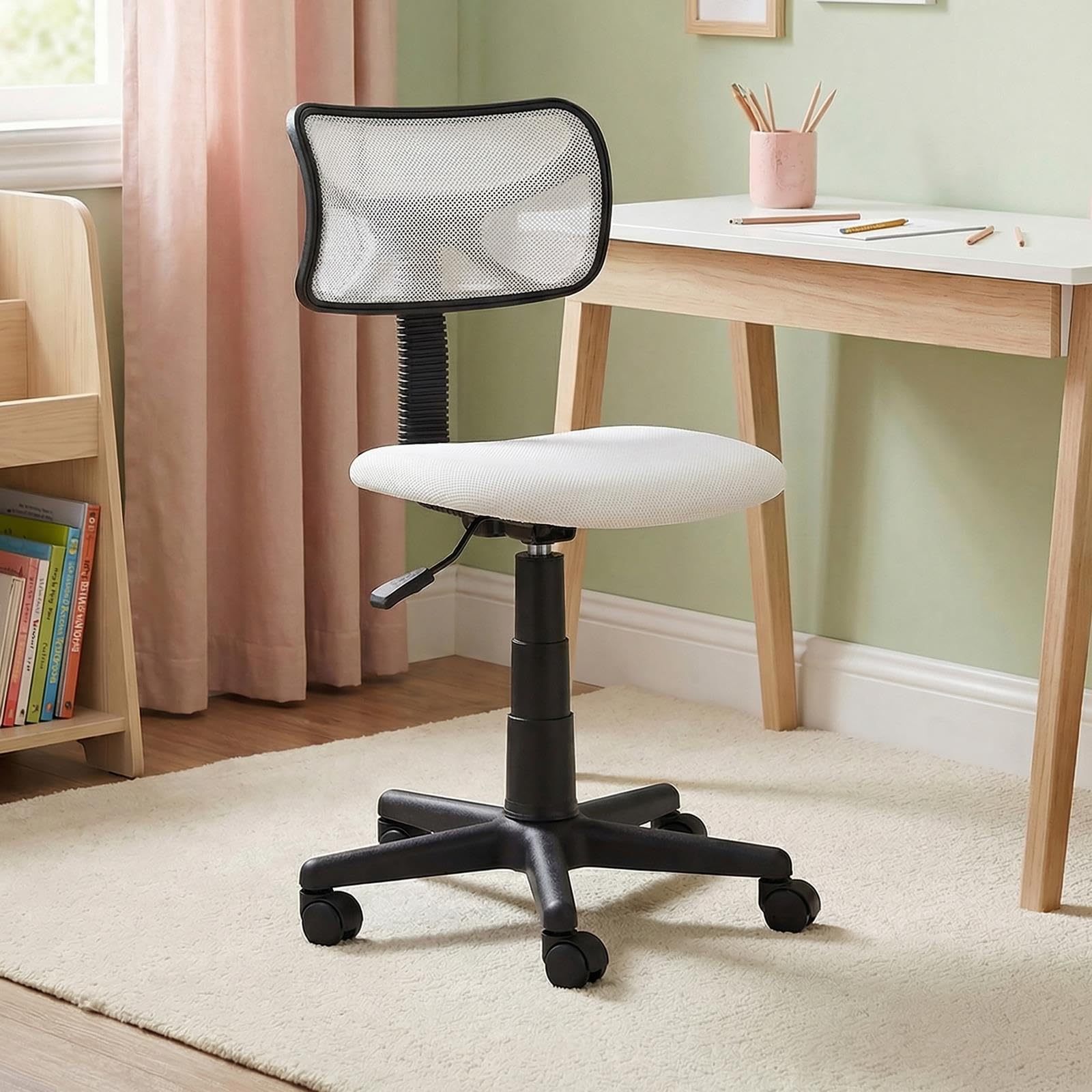 IDIMEX Chaise de Bureau pour Enfant Milan Fauteuil pivotant et Ergonomique sans accoudoirs, siège à roulettes avec Hauteur réglable, revêtement Mesh Blanc
