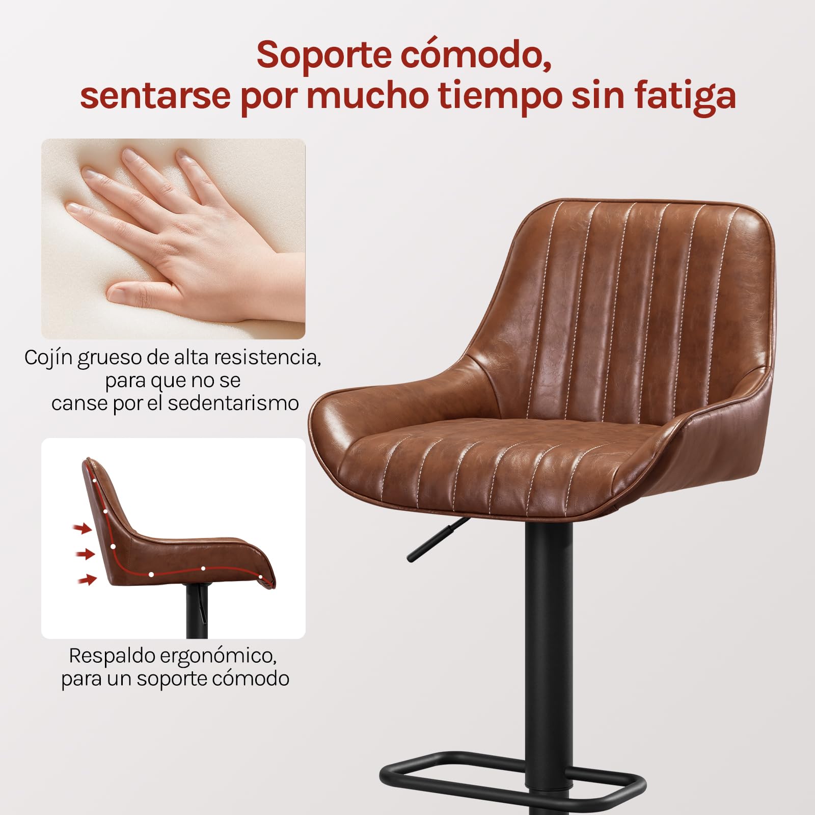 WOLTU Taburetes de Bar Giratorio en Piel Sintética Set 2, Marrón