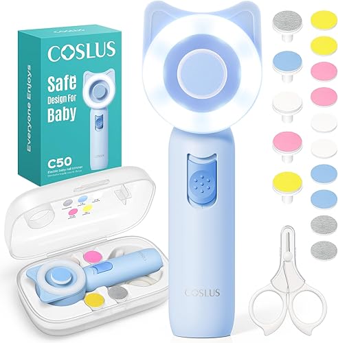 COSLUS Cortador de uñas eléctrico para bebé lima de uñas suave para bebé con diseño silencioso y luz de 360, seguro para el recorte de sueño, kit de