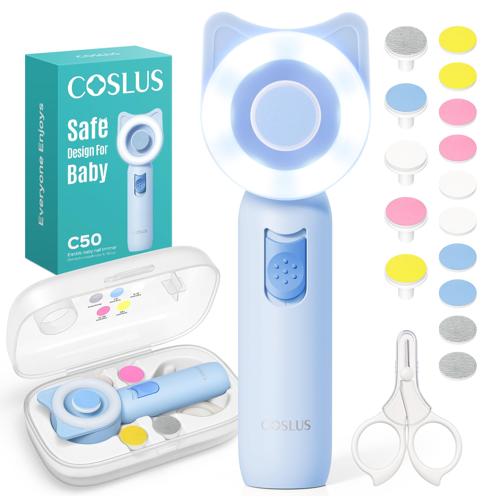 COSLUS C52 Elektrische Nagelfeile Baby Wiederaufladbar: 2026 Electric Baby Nail Trimmer Sanfter 5 Geschwindigkeiten & 6 Schleifköpfe für Babys und Kinder Sicher und leise-CPC Zertifiziert Grün