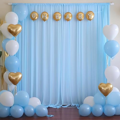 Miniatura 4 de DUOBAO Cortina de telón de fondo de gasa azul bebé, 2 paneles de 29 x 108 pulgadas, cortinas de tela de poliéster, cortinas de fotografía de boda,