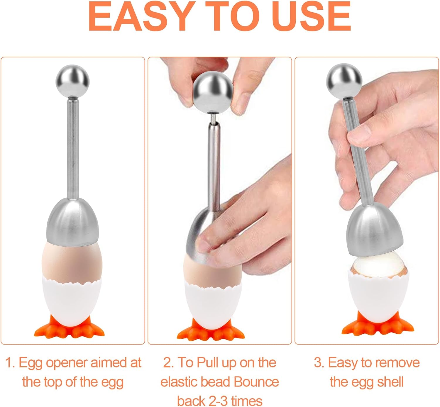 6 Pcs Egg Cups, Egg Stand Holder Kitchen Egg Cup with Egg Opener, Cartoon Egg Holders for Breakfast Brunch Soft Boiled Egg (White)