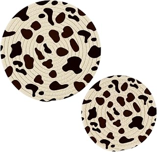 Moo Cream Spots Trivets for Hot Dishes, Hot Pots and Pans, Cotton Woven Pot Holders for Kitchen Countertops, Table, 2 Pcs Heat Resistant Hot Pads, 7"+9.5"