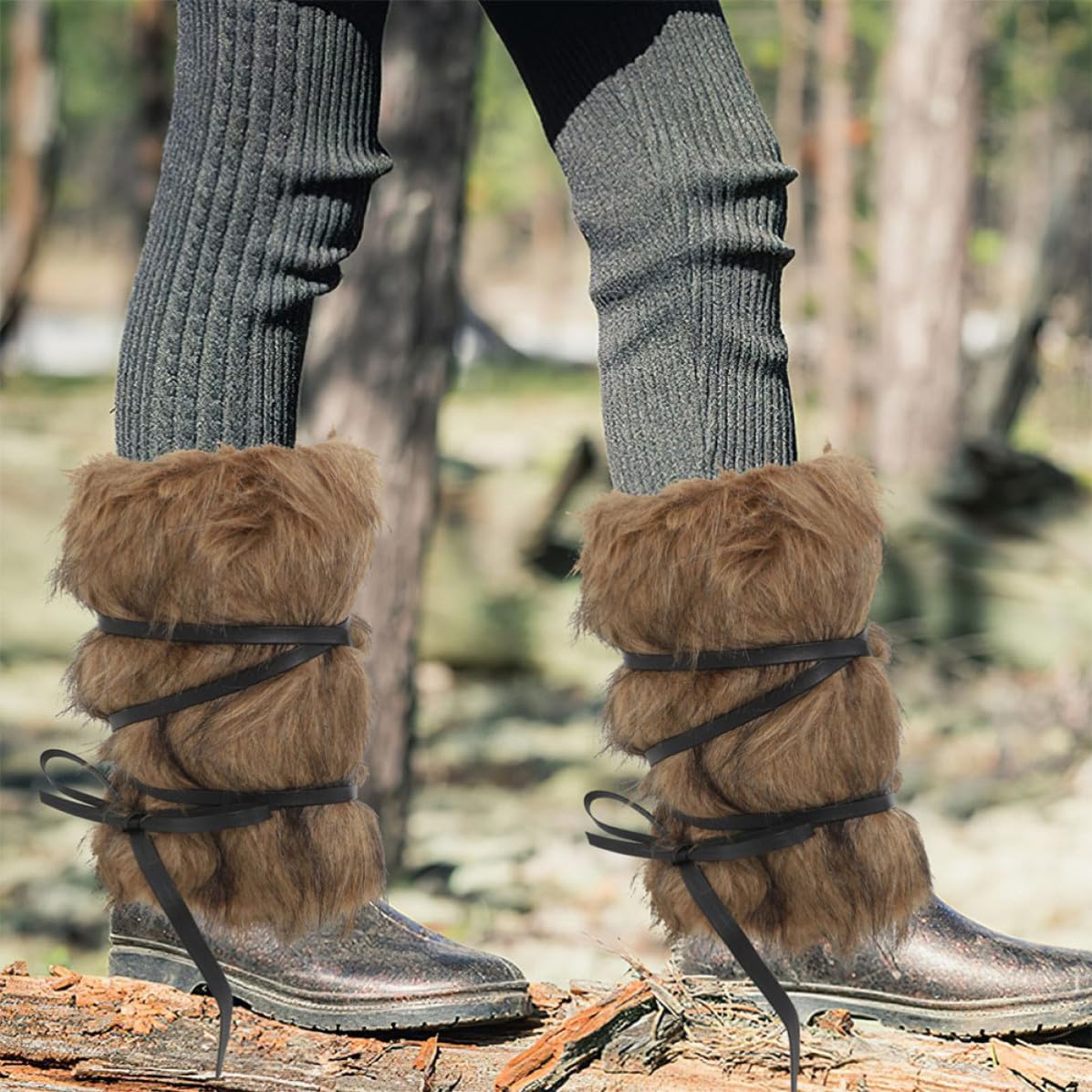 Viking Wrap Leg Warmers 2pcs Brown Polyester Costume Covers