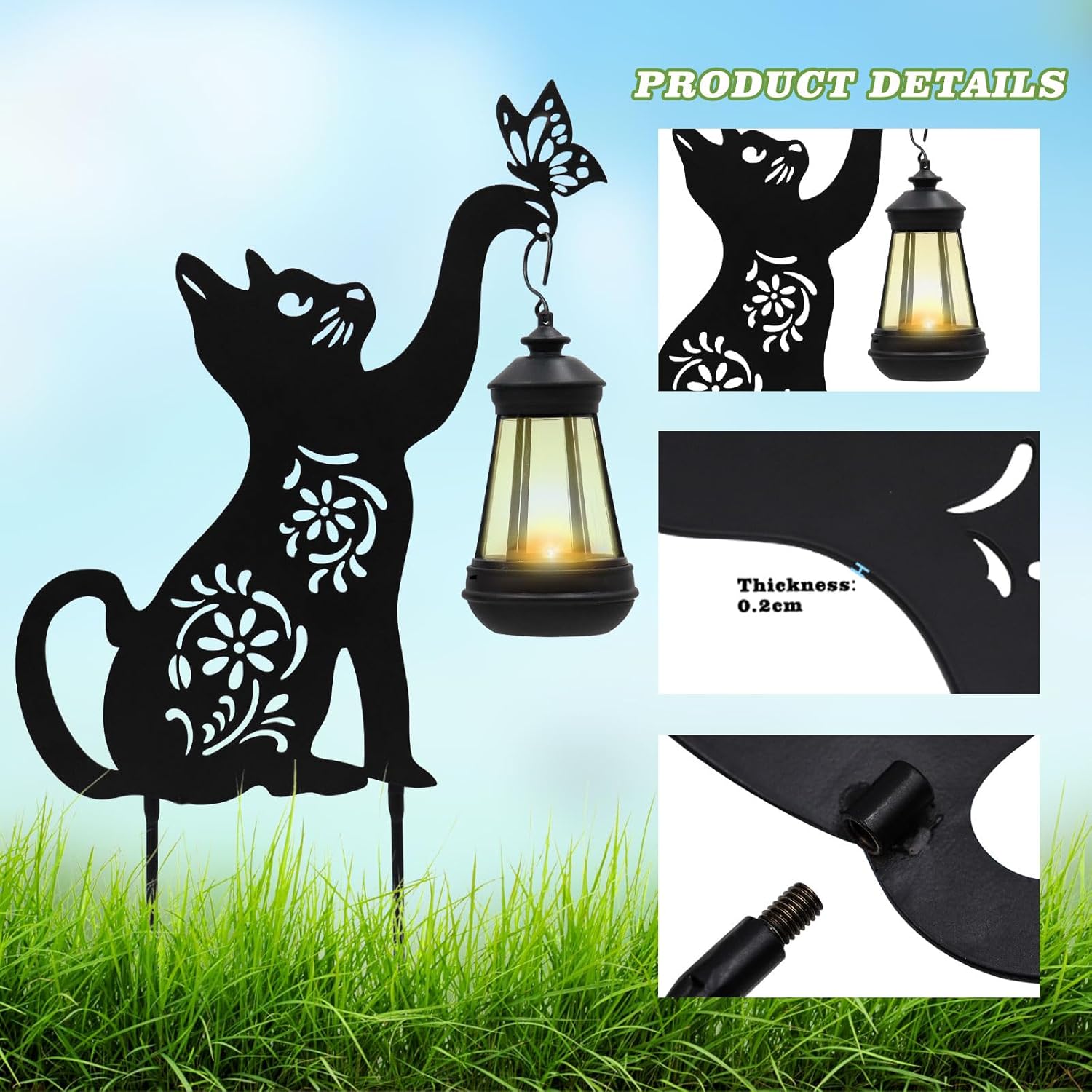 Yard Decorations, Black Metal Cat Stake with Solar Light for Outdoor, Cat Garden Decor, Garden Decoration, Cat Silhouette, Outdoor Solar Decorative for Garden, Lawn, Yard