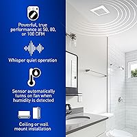 Vista 4 de Panasonic WhisperValue FV-0510VSC1 - Extractor de baño para montaje en techo/pared con sensor de humedad, 50-80-100 CFM