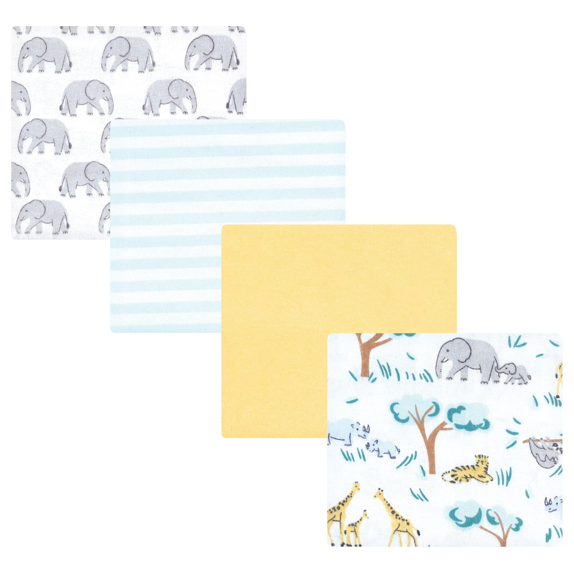 Hudson Baby Unisex Baby Cotton Rich Flannel Receiving Blankets 4-Pack, Safari Friends, One Size