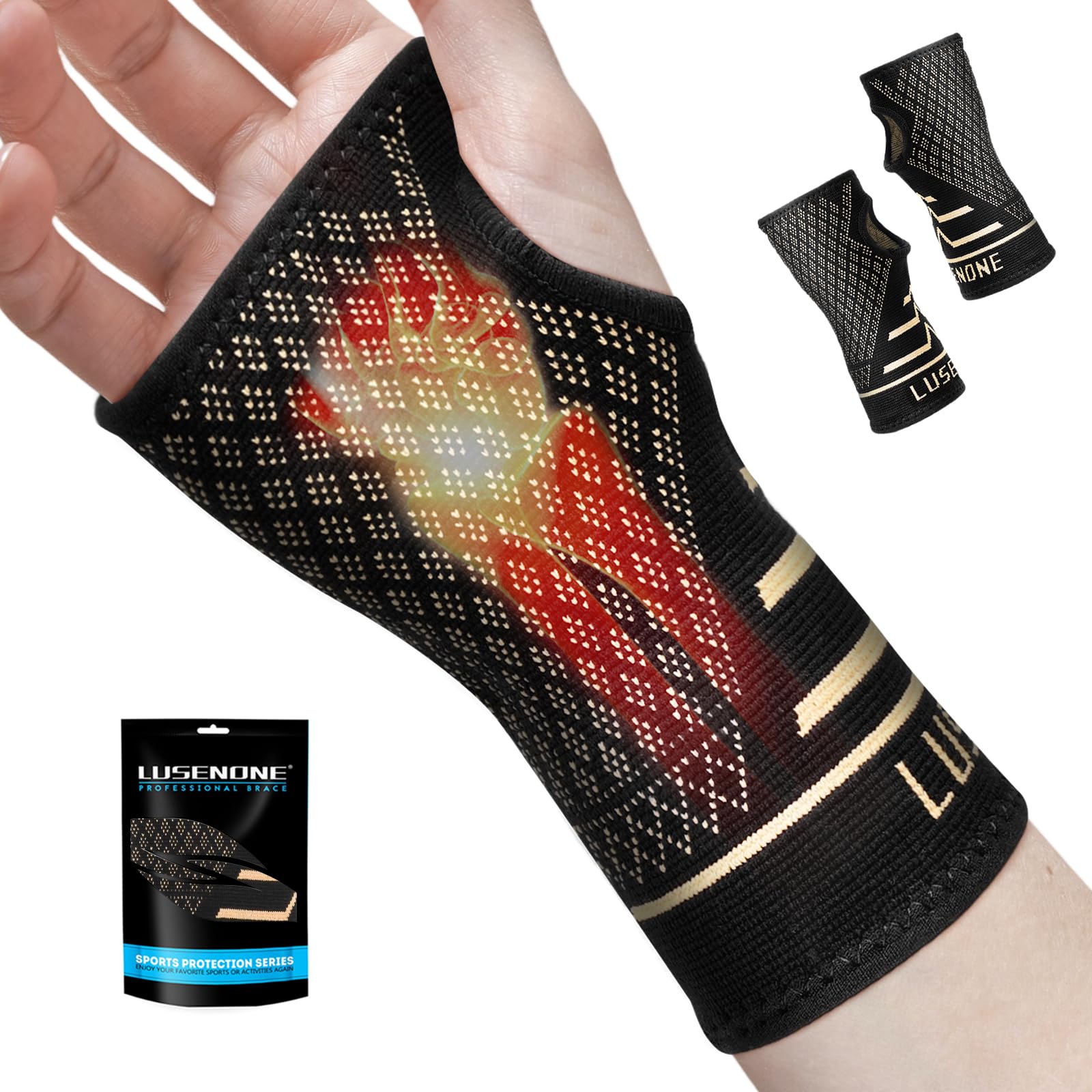 Kupfer Handgelenkstütze für Karpaltunnel, 2 Stück Handgelenk Bandagen für Damen Herren, Kompression Handgelenkbandage für Sehnenscheidenentzündung,Verstauchung,Arthritis,RSI,Sport,Handbandage