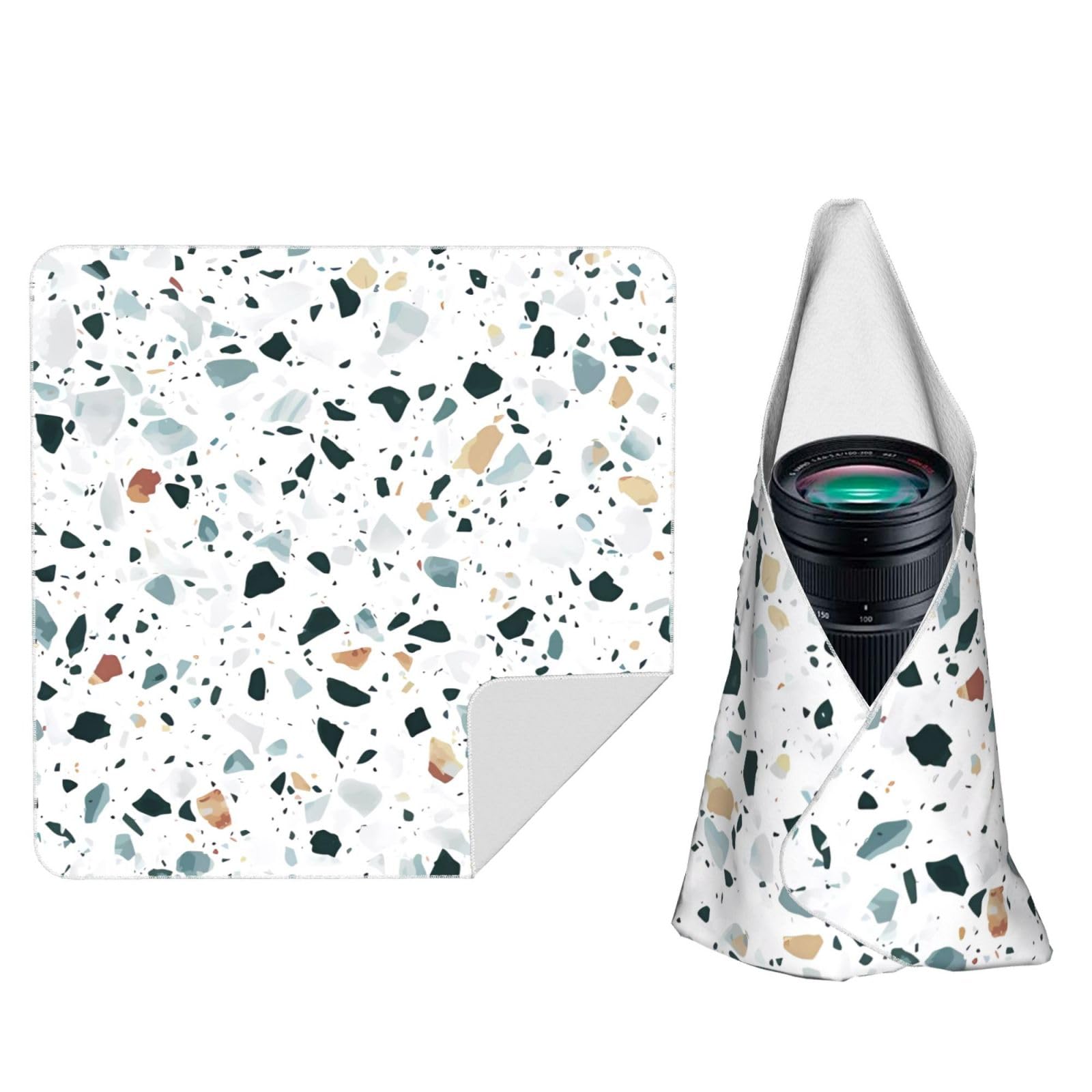 Zhaoyugoods Black Terrazzo Marble Pastel Camera Wrap Cloth