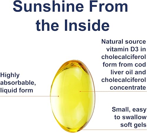 Miniatura 3 de Carlson - Gemas solares D, suplemento de vitamina D3 y Omega-3, 4000 UI (100 mcg) D3, 115 mg Omega-3 EPA y DHA, cápsula de aceite de pescado de