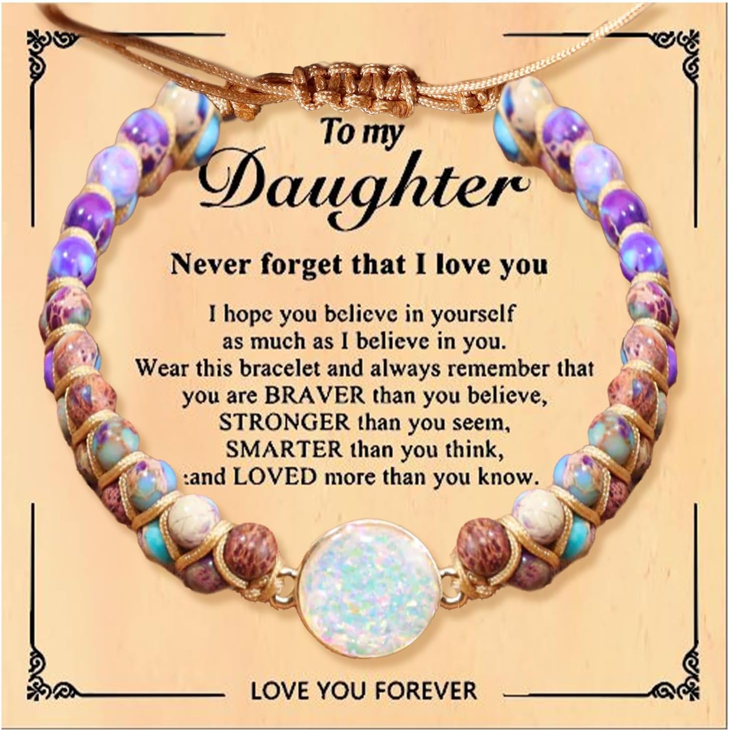 Daughter Gifts from Mom Charm Braided Bracelets for Women To My Daughter Forever Connected Bracelet Jewelry Inspirational for Women