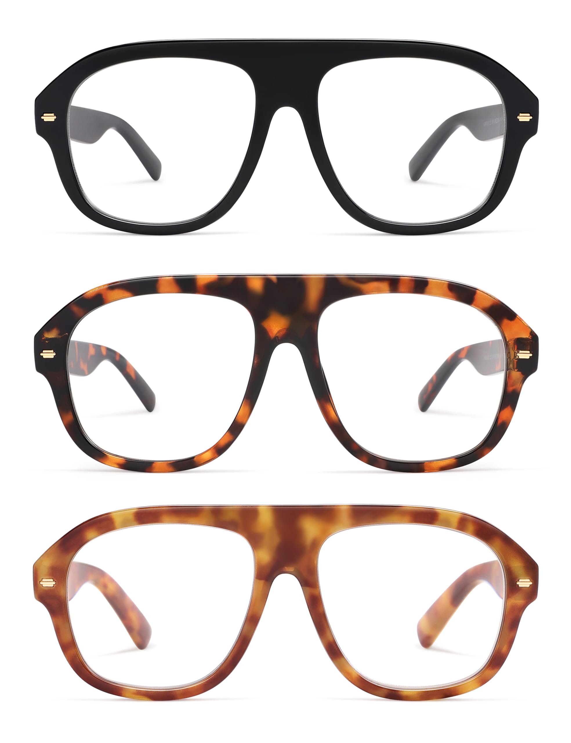 Photo 1 of AMOMOMA 3 Pack Retro Blue Light Aviator Reading Glasses for Women Men,Oversized Large Computer Reader Frame AM6163 C1+C2+C3 2.0 X