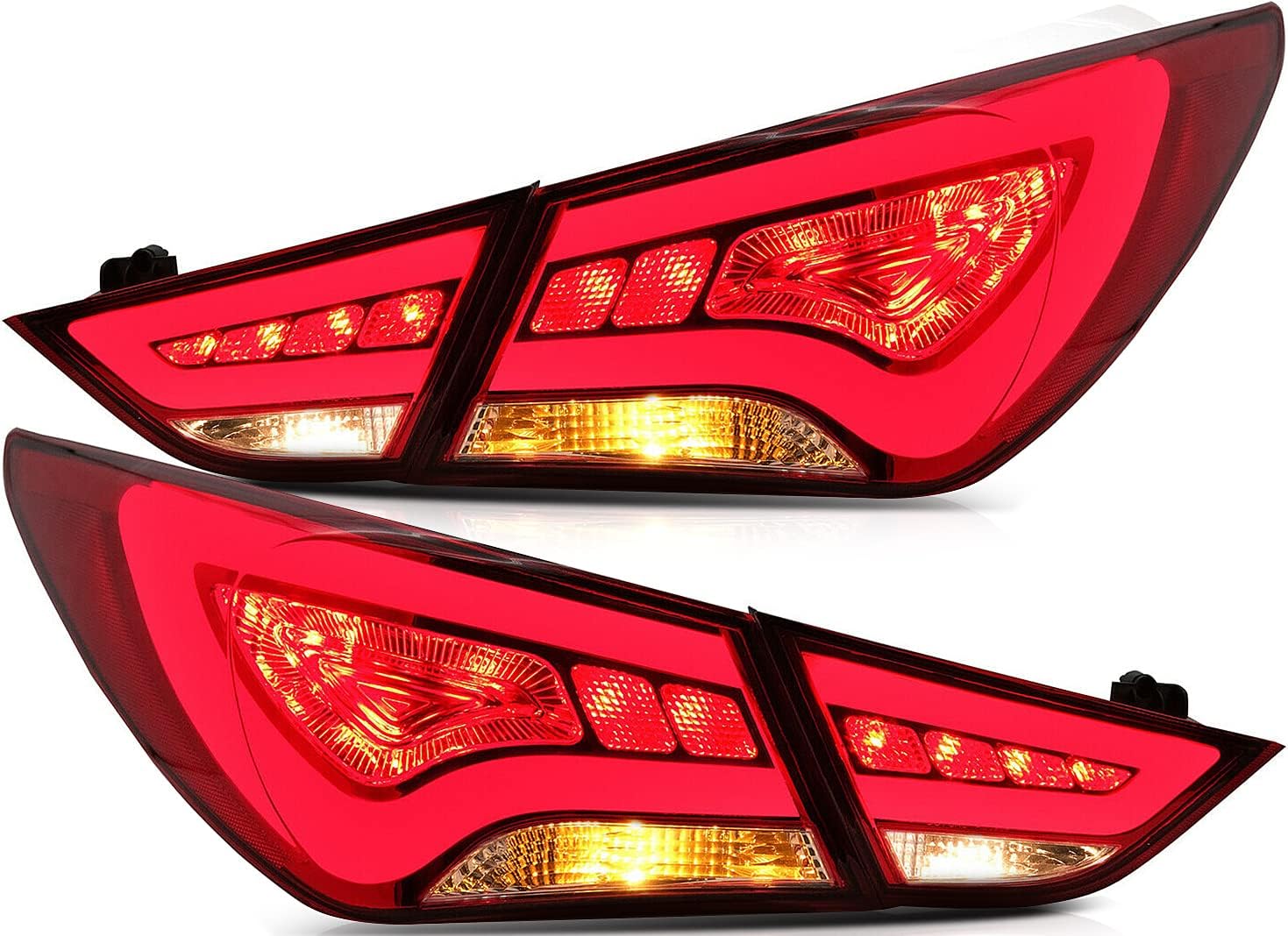 Ineedup LED Tail Light Assembly Pair for Hyundai Sonata 2011-2014 with Running Light Brake Light Taillamps Black Housing Red Lens
