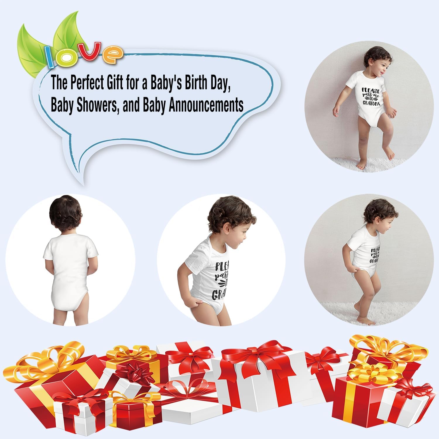 Please Pass Me to Grandma Bodysuits, Infant Boys Girls Unisex Newborn Cotton Romper Short Sleeve Outfits 0-24 Months - Image 5