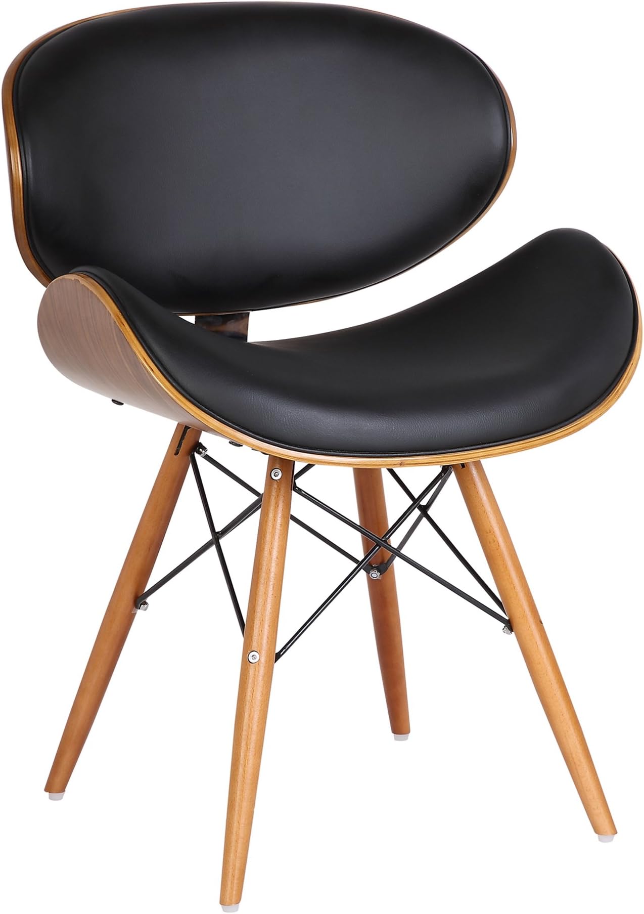 Armen Living Cassie Dining Chair in Black Faux Leather and Walnut Wood Finish 20D x 21W x 31H in