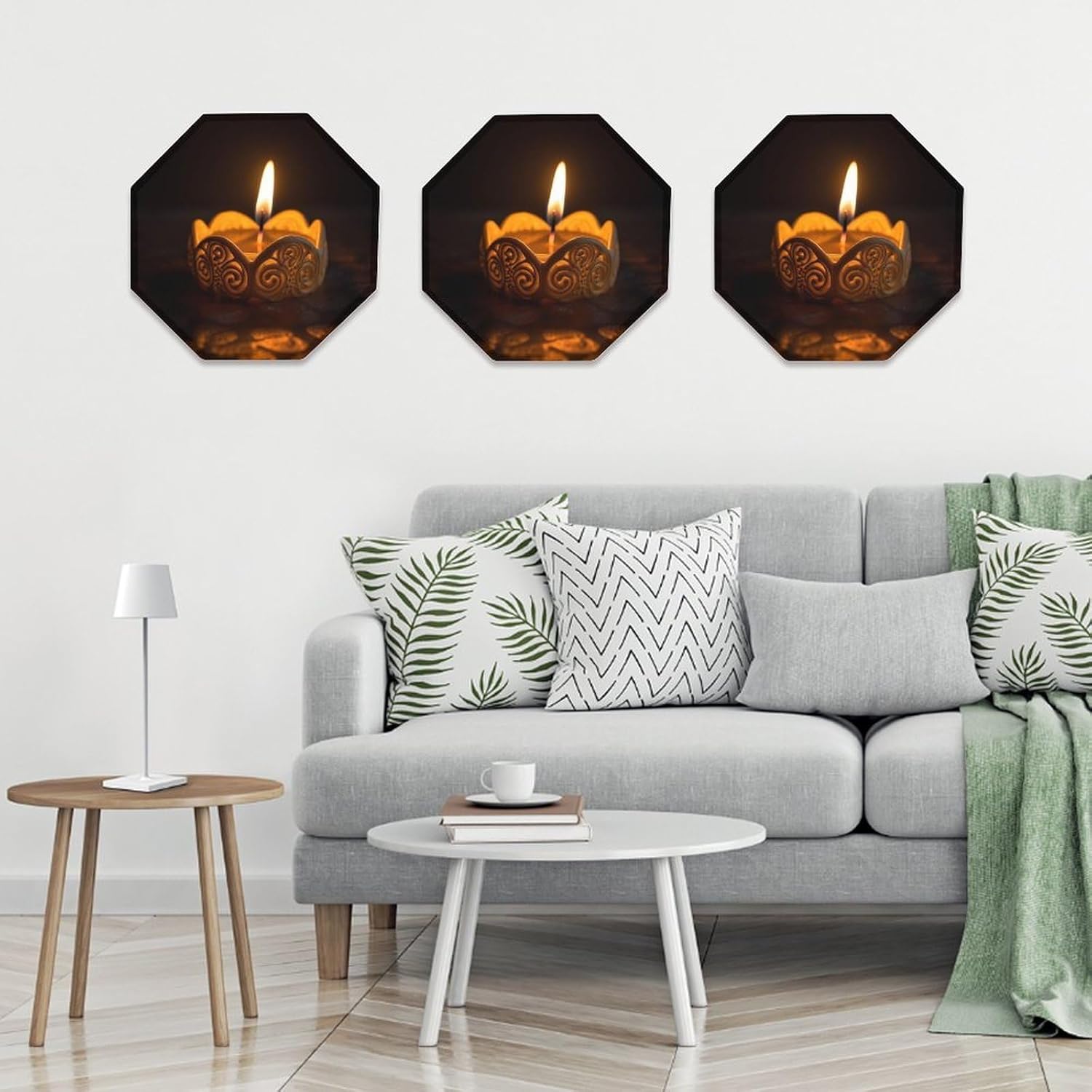 Ctagon Metal Sign for Home, Modern Display Plate for Kitchen, Burning Candle Plates Accent Hanging Wall Decorations 3PCS for Living Room, Bedroom, Hallway, Hotel