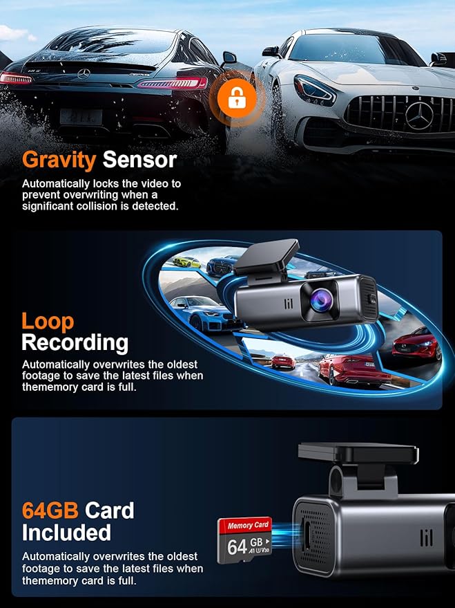 Dash Cam 4K con WiFi 5G, 64GB incluido, pantalla pequeña miniatura 6