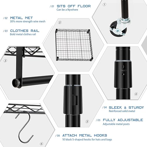 Miniatura 3 de BRIAN & DANY Perchero resistente para armario, perchero ajustable con estantería de alambre de metal, organizador de almacenamiento independiente