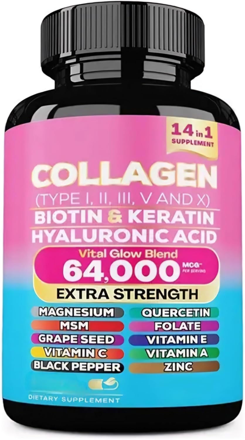 Collagen Complex | 1000mg Hydrolyzed Capsules | Skin | Hair | Nails | Joints | Hydrates & Smooths | with Hyaluronic Acid, Biotin, Zinc, Folate, Magnesium, Quercetin, Black Pepper & Vitamin A, C, & E