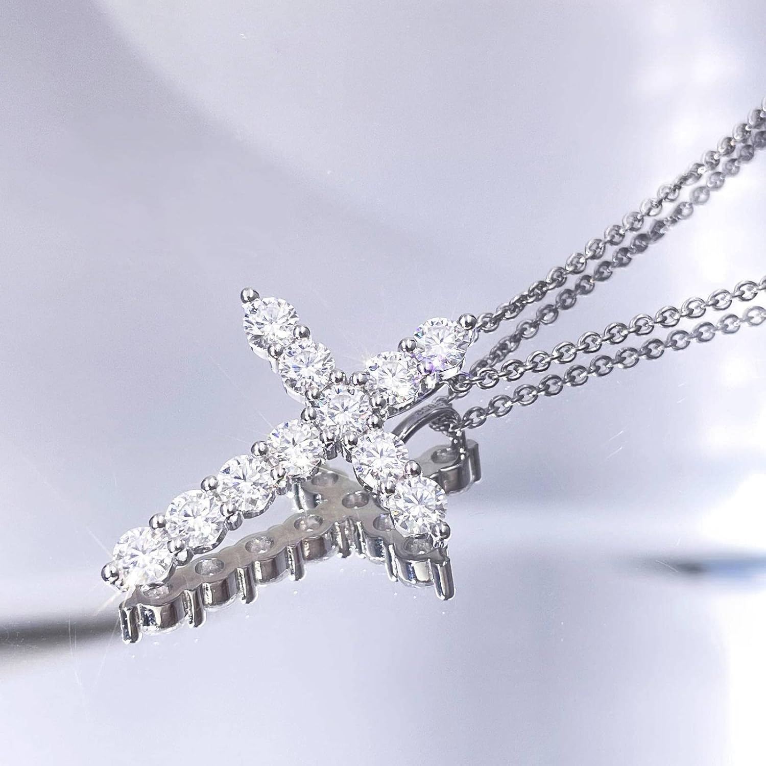 TIANYU GEMS 2.75ct Moissanite Cross Pendant Necklace for Women 925 Sterling Silver White Gold Plated with GRA Certificate 4mm DF VVS Color Moissanites Necklace 18'' Chain - Image 2