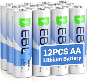 EBL 1.5V Lithium AA Batteries 12 Pack, 3000mAh Non-Rechargeable, Long-Lasting Double A Batteries for Blink Camera