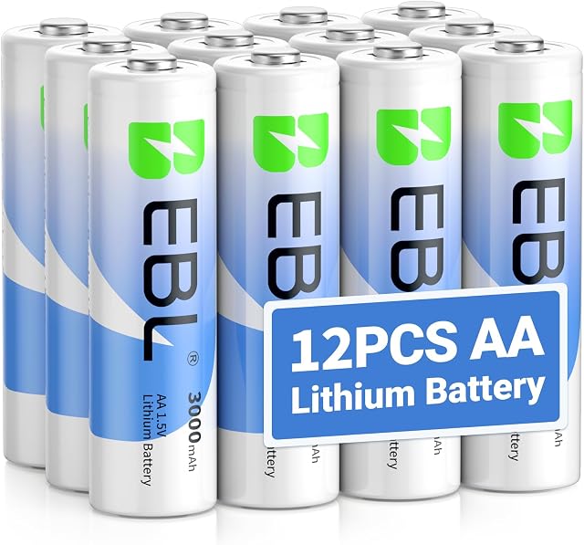EBL 1.5V Lithium AA Batteries 12 Pack, 3000mAh Non-Rechargeable, Long-Lasting Double A Batteries for Blink Camera