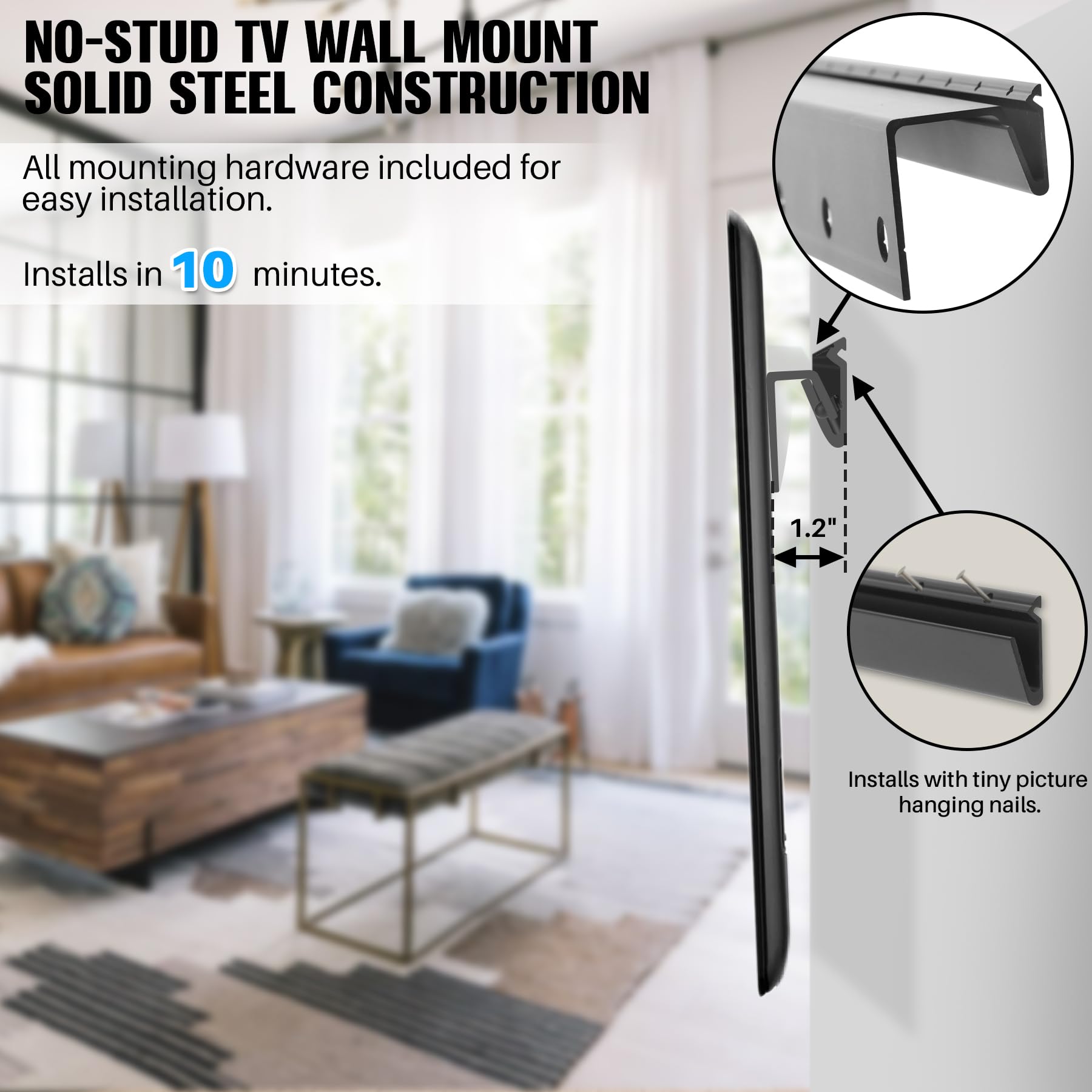 Aentgiu 2 paia di staffe da parete per TV a schermo piatto di 32”-75”, resistente, senza montanti, senza fori, senza tasselli, facile da installare con tutti gli accessori