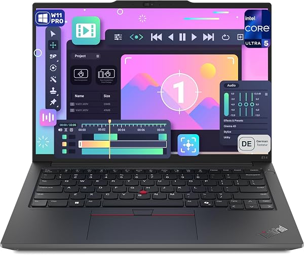Lenovo ThinkPad E14 Gen6 Business Laptop, Intel Core Ultra 5 125H, 16 GB DDR5 RAM, 512 GB PCIe SSD, 14" IPS WUXGA (1920x1200) Display, Intel Graphics, Deutsches Tastatur-Layout, W11 Pro, Schwarz - 1